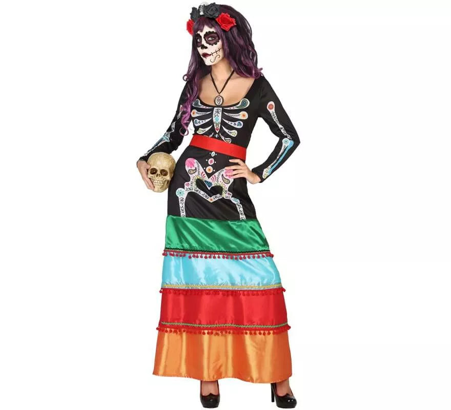 Translation missing: fr.Disfraz de Catrina multicolor para mujer
