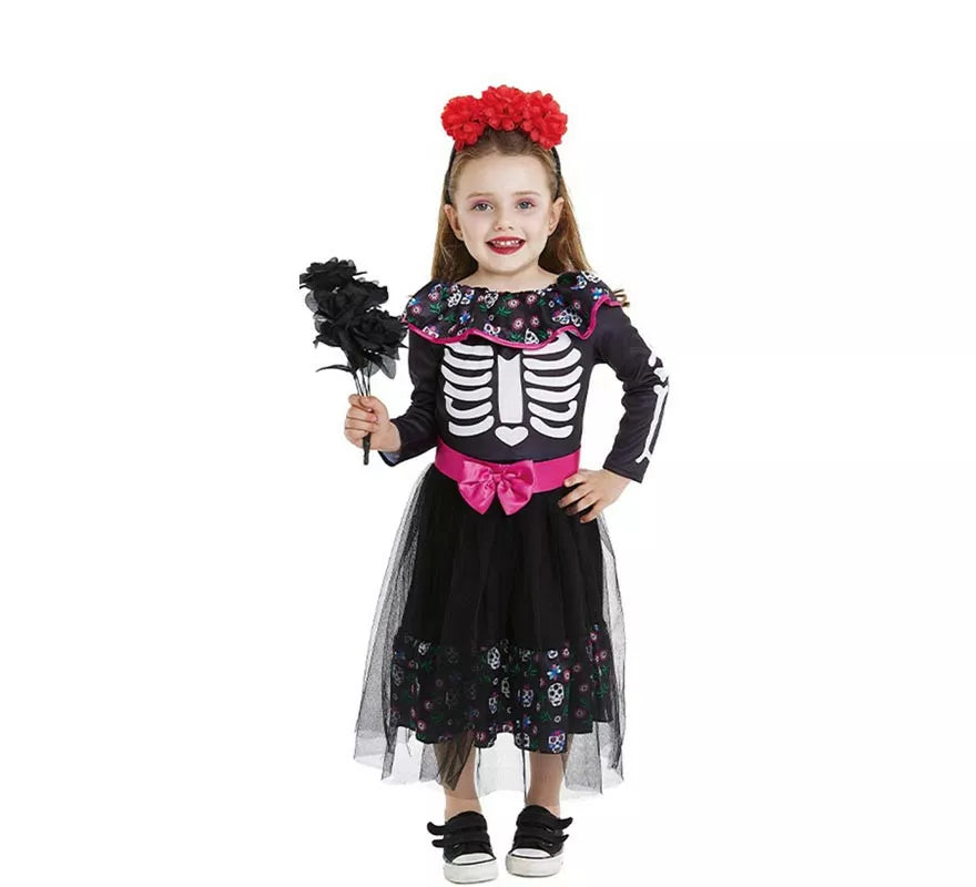 Translation missing: fr.Disfraz de Catrina rosa con cinturón para bebé y niña