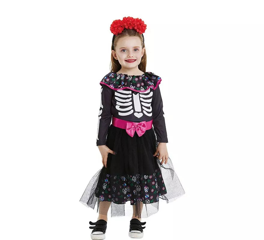 Translation missing: fr.Disfraz de Catrina rosa con cinturón para bebé y niña