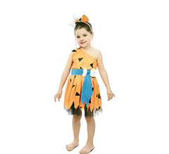 Déguisement homme des cavernes orange avec coiffe fille