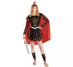 Déguisement de centurion romain rouge et doré femme