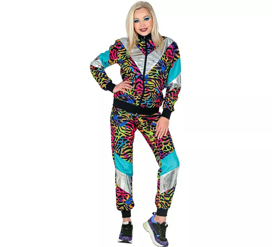 Disfraz de Chándal Animal Print Años 80 multicolor neón para adulto