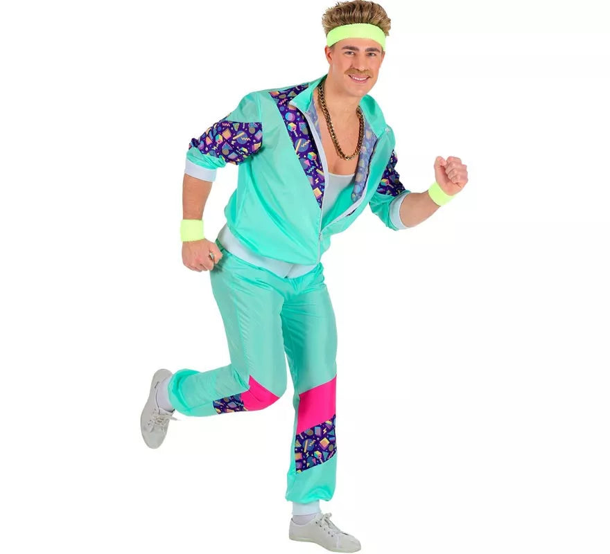 Disfraz de Chándal Años 80 azul claro para adulto