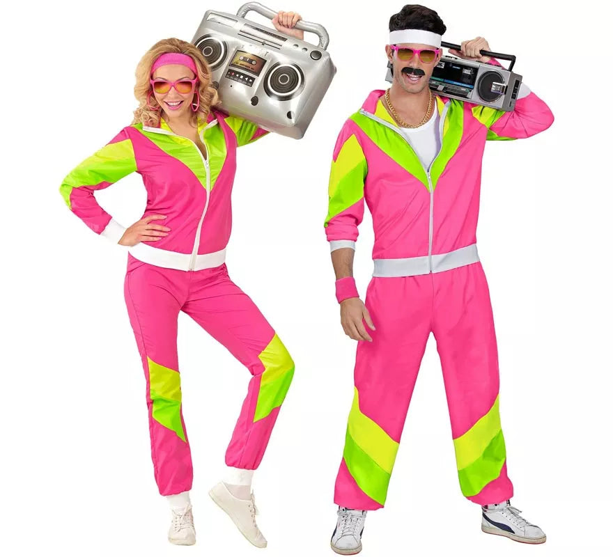 Disfraz de Chándal Años 80 fucsia y verde para adulto