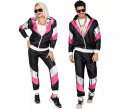 Costume de survêtement noir lueur nocturne des années 80 pour adulte