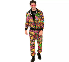 Costume de survêtement hippie Groovy Love fluorescent foncé pour adultes