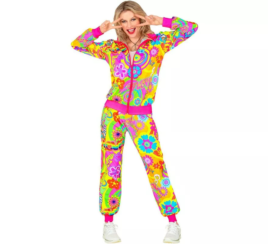 Translation missing: fr.Disfraz de Chándal Hippie Groovy Love fluorescente para adulto