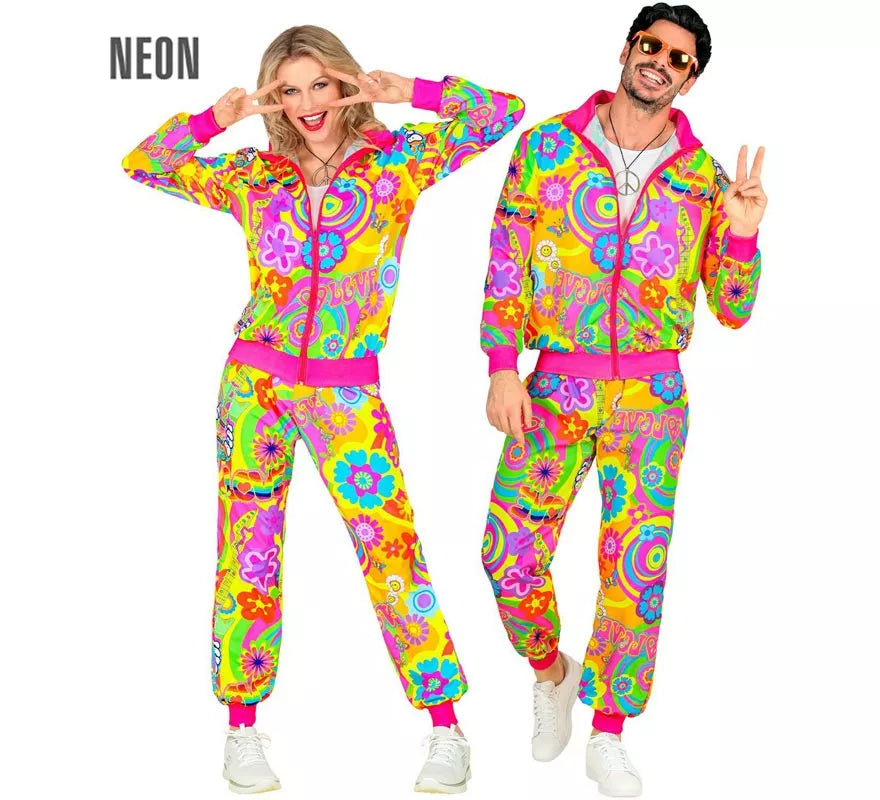 Translation missing: fr.Disfraz de Chándal Hippie Groovy Love fluorescente para adulto