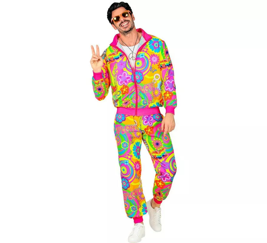 Translation missing: fr.Disfraz de Chándal Hippie Groovy Love fluorescente para adulto