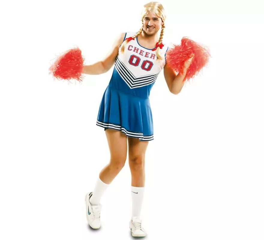 Translation missing: fr.Disfraz de Cheerleader blanco y azul para hombre