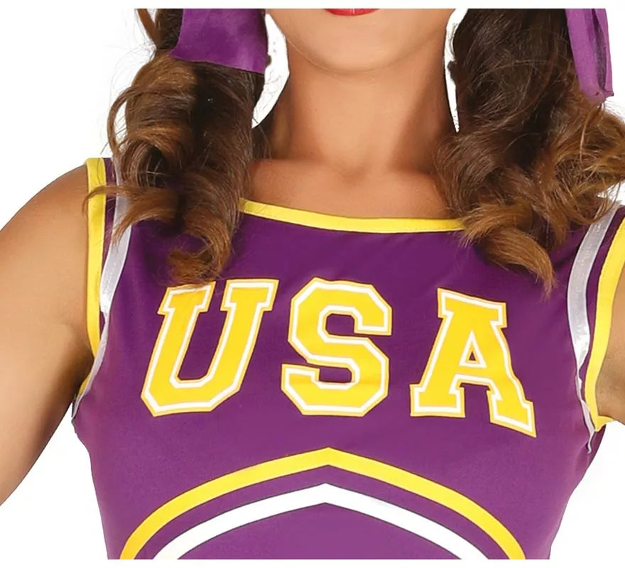 Translation missing: fr.Disfraz de Cheerleader USA morado y amarillo para mujer