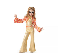 Costume de fille disco dorée des années 70 pour fille