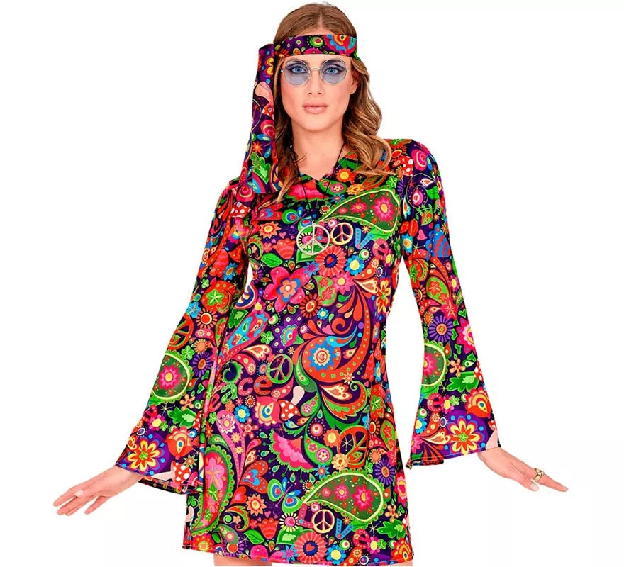 Translation missing: fr.Disfraz de Chica Hippie en vestido psicodélico para mujer