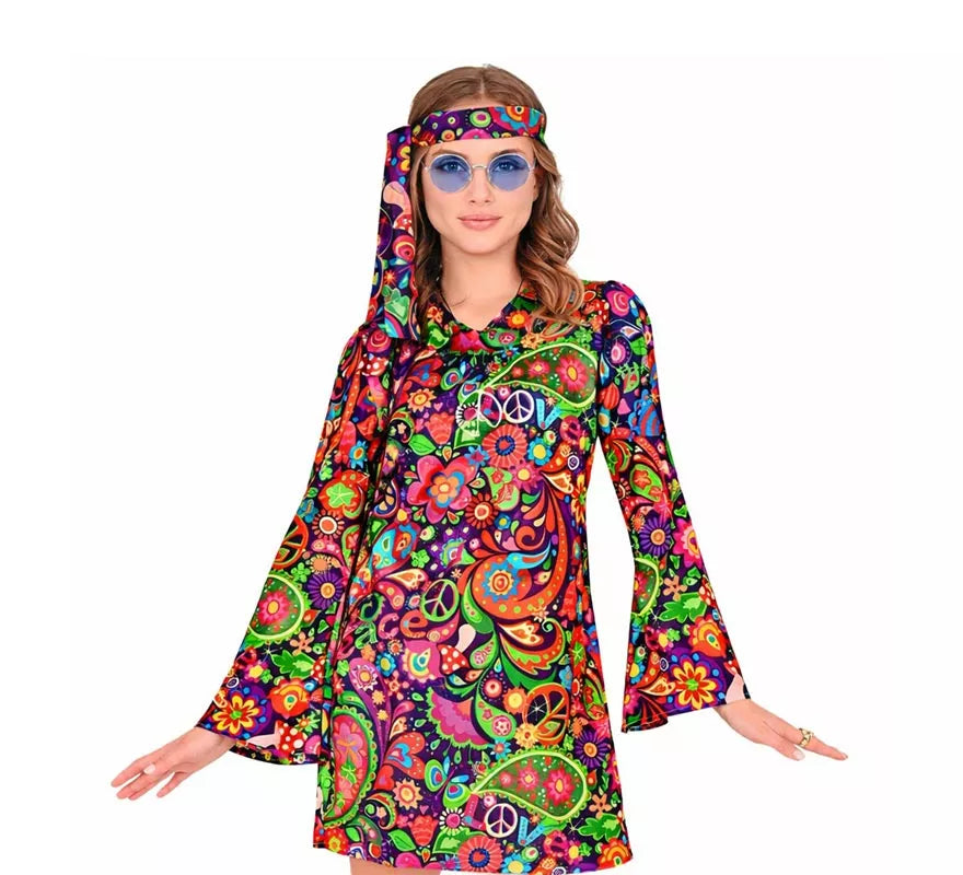Translation missing: fr.Disfraz de Chica Hippie en vestido psicodélico para mujer