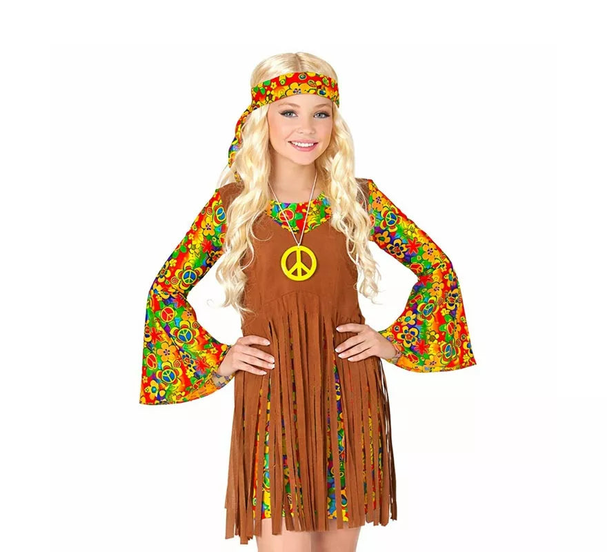 Disfraz de Chica Hippie flecos largos para mujer