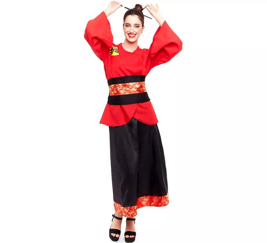 Translation missing: fr.Disfraz de China Aldeana Rojo y Negro para mujer