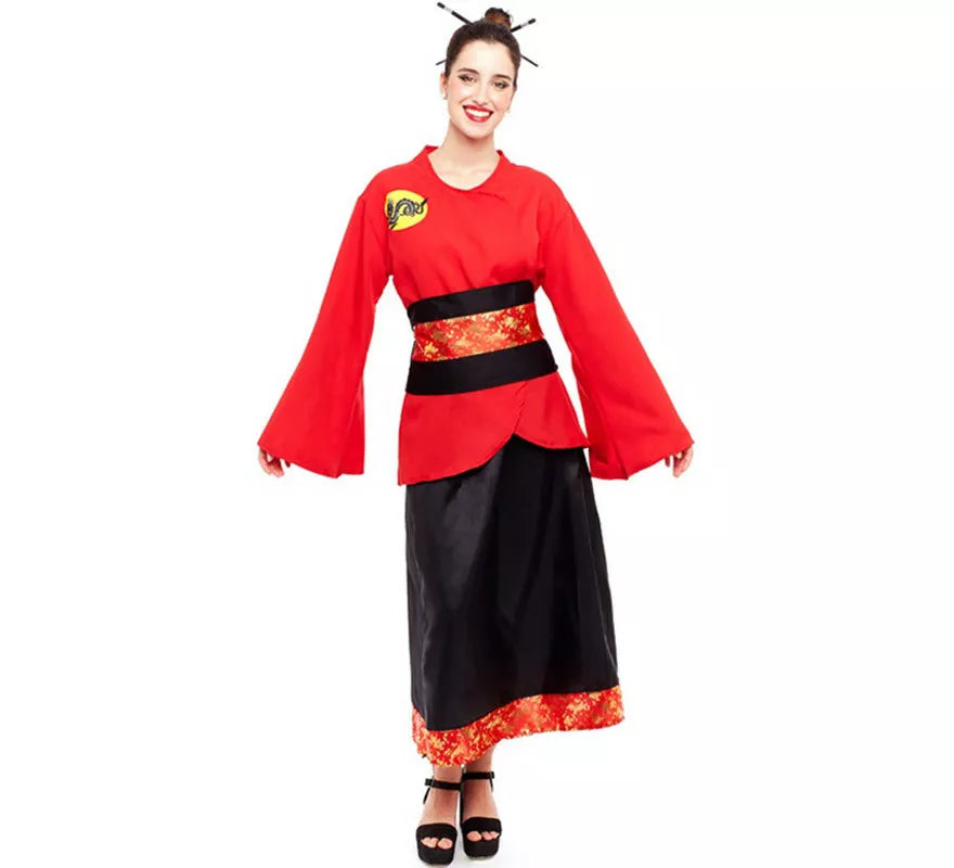 Translation missing: fr.Disfraz de China Aldeana Rojo y Negro para mujer