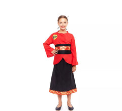 Déguisement villageois chinois rouge et noir fille