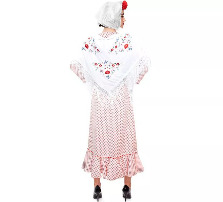 Translation missing: fr.Disfraz de Chulapa Clasico blanco con lunares rojos para mujer