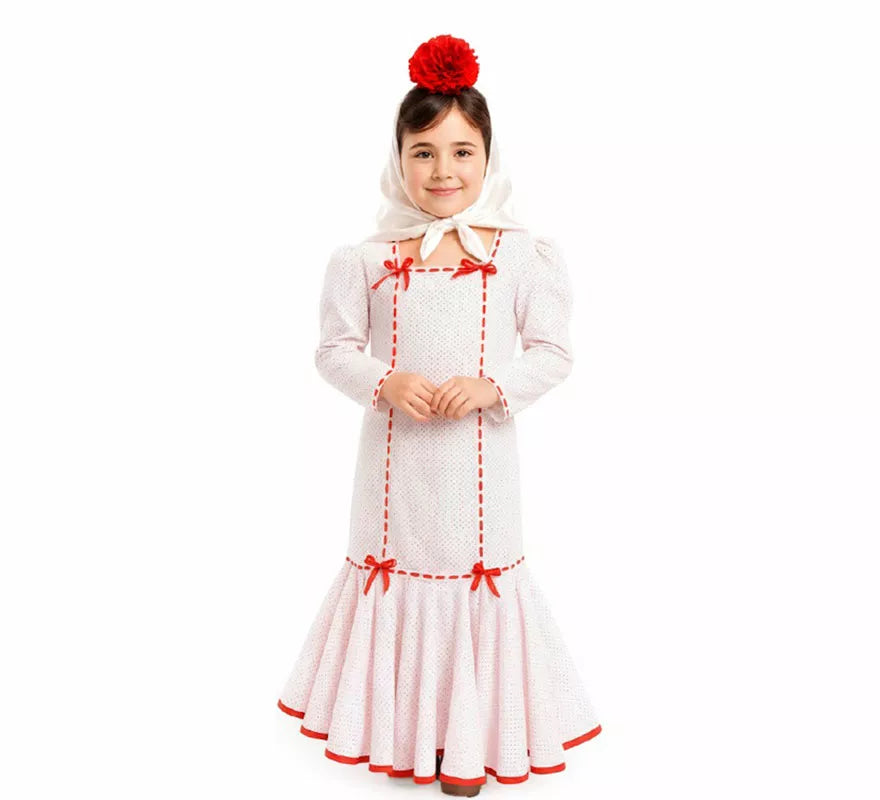 Translation missing: fr.Disfraz de Chulapa Clásico blanco y rojo para niña