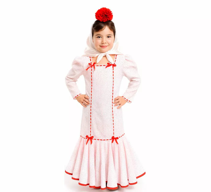 Translation missing: fr.Disfraz de Chulapa Clásico blanco y rojo para niña