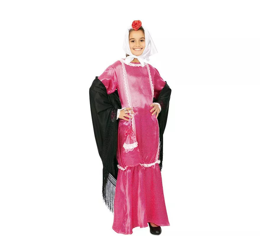 Translation missing: fr.Disfraz de Chulapa vestido rosa con pañuelo para niña