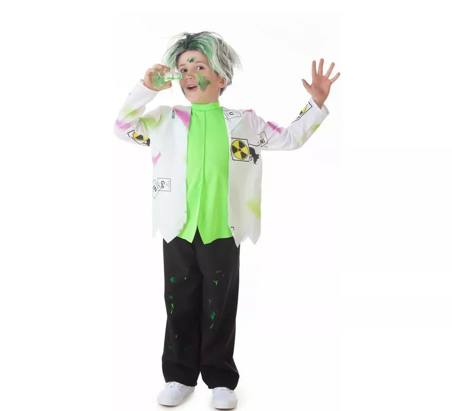 Translation missing: fr.Disfraz de Científico Loco blanco y verde para niño
