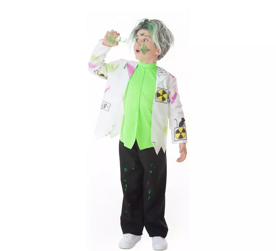 Translation missing: fr.Disfraz de Científico Loco blanco y verde para niño