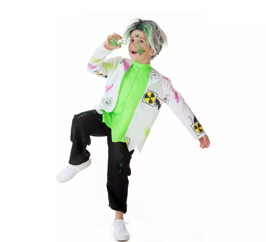 Translation missing: fr.Disfraz de Científico Loco blanco y verde para niño