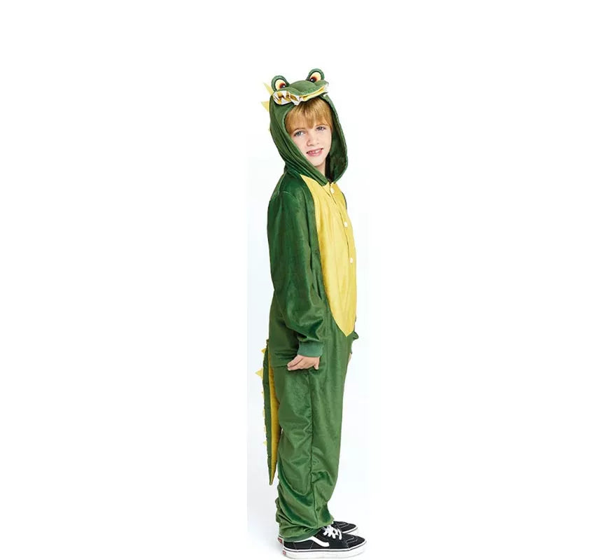 Disfraz de Cocodrilo verde y amarillo con capucha para niño
