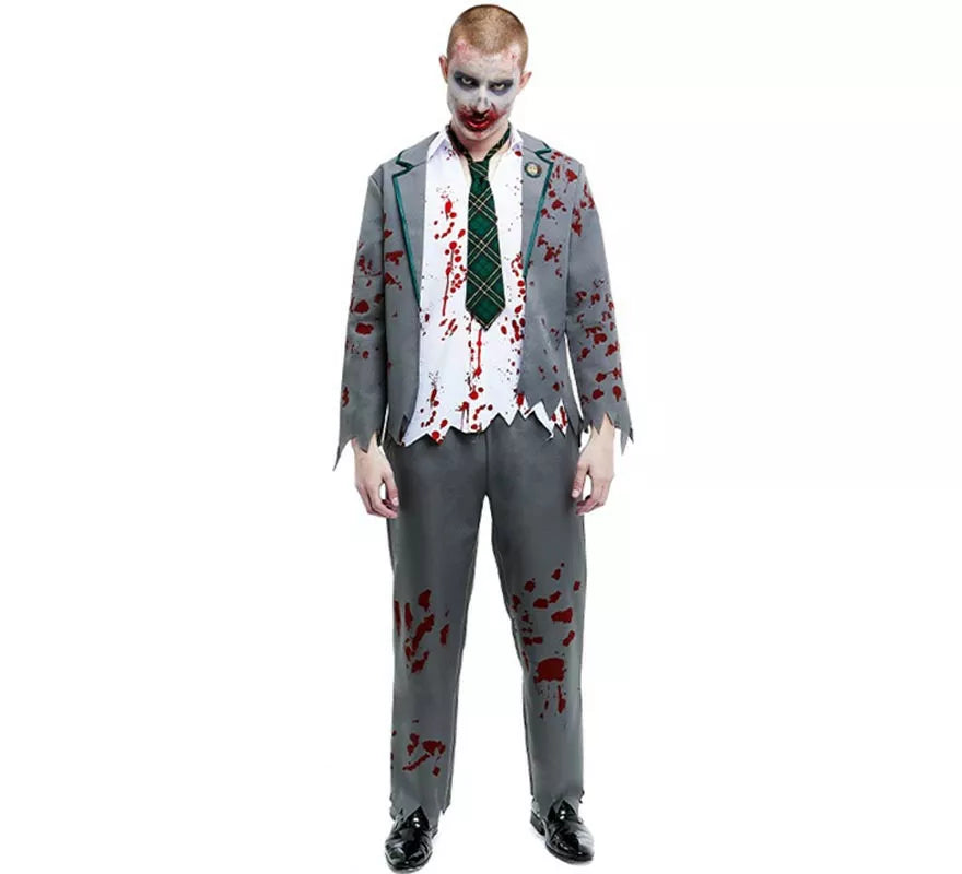 Translation missing: fr.Disfraz de Colegial Zombie gris con chaqueta para hombre