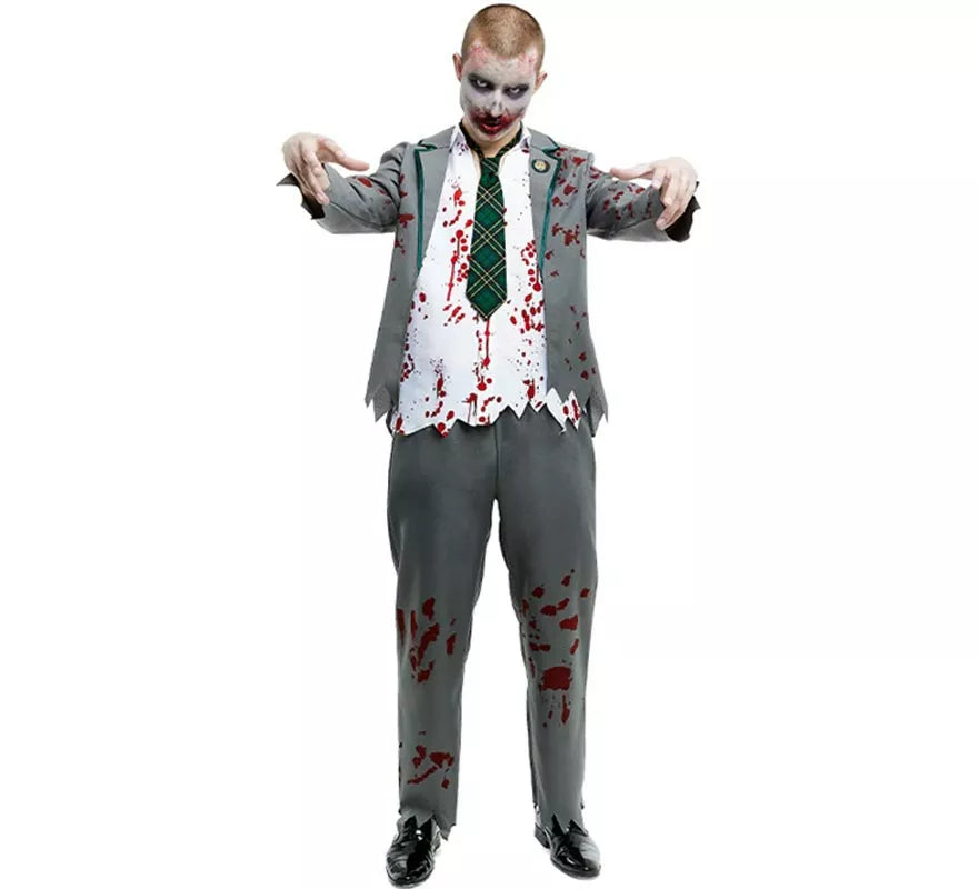 Translation missing: fr.Disfraz de Colegial Zombie gris con chaqueta para hombre