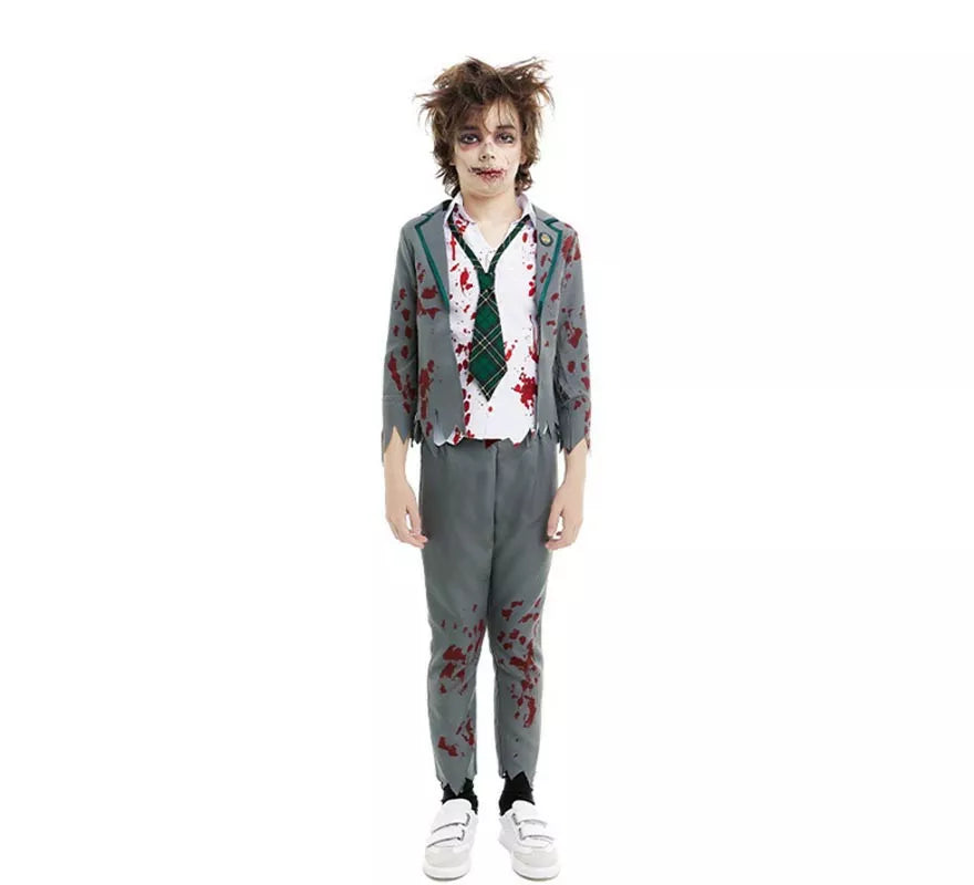 Translation missing: fr.Disfraz de Colegial Zombie gris con chaqueta para niño