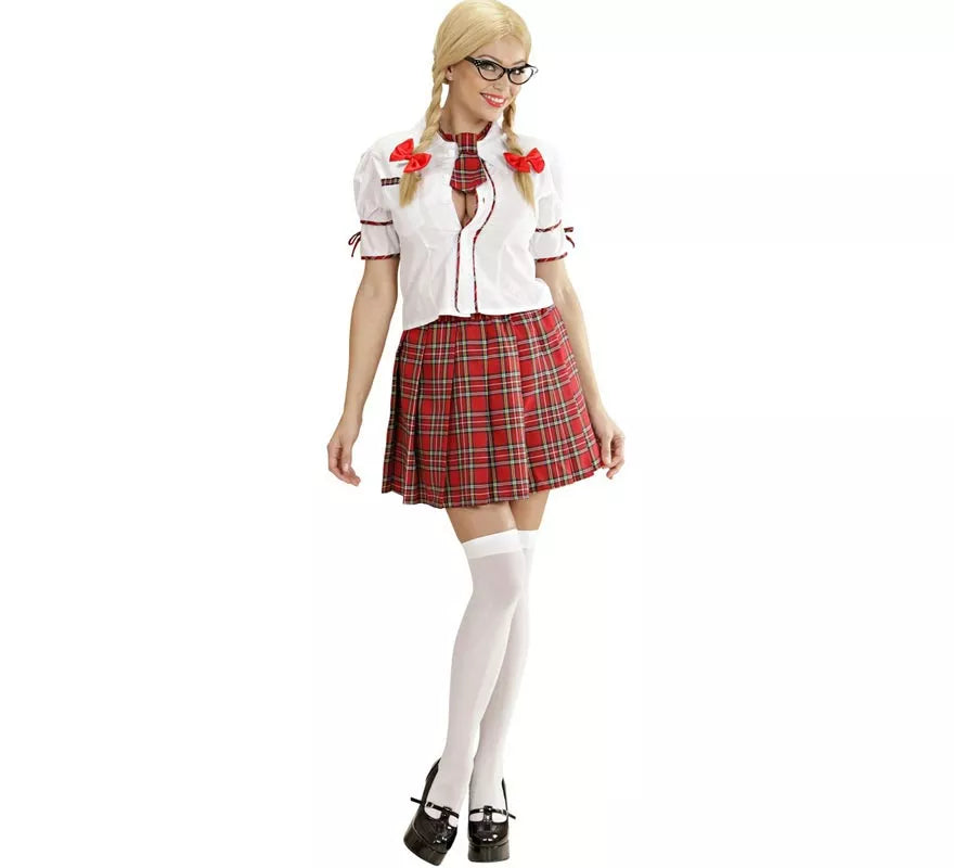 Translation missing: fr.Disfraz de Colegiala blanco y rojo con corbata para mujer