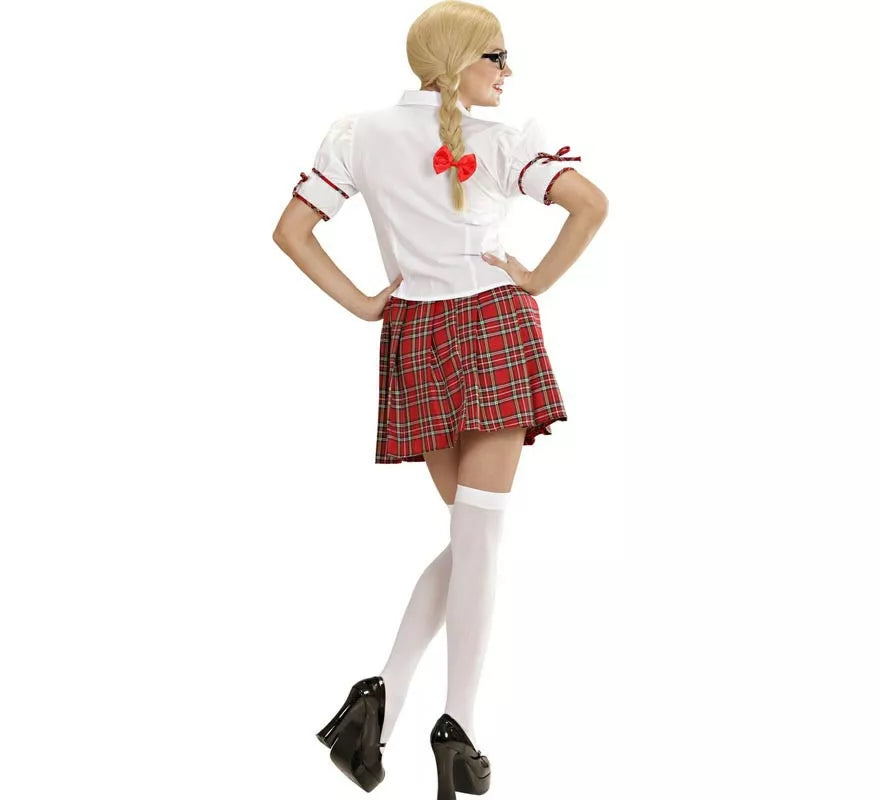Translation missing: fr.Disfraz de Colegiala blanco y rojo con corbata para mujer