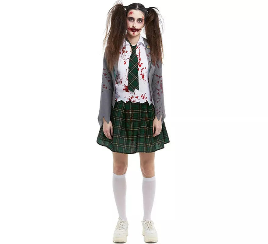 Translation missing: fr.Disfraz de Colegiala Zombie gris con chaqueta para mujer