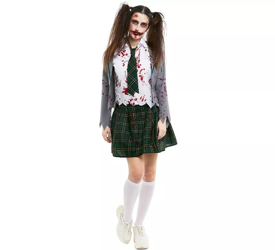 Translation missing: fr.Disfraz de Colegiala Zombie gris con chaqueta para mujer