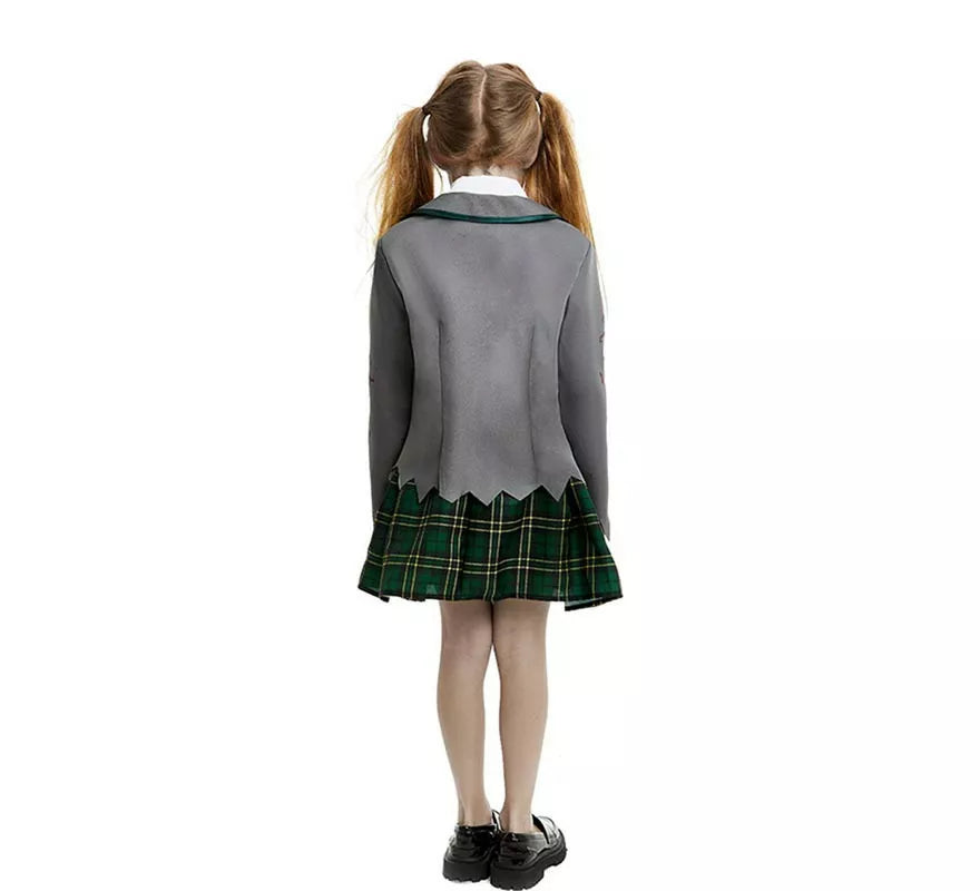 Disfraz de Colegiala Zombie gris con chaqueta para niña y adolescente