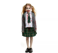 Costume d'écolière zombie gris avec veste pour filles et adolescentes