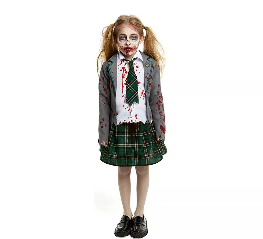 Translation missing: fr.Disfraz de Colegiala Zombie gris con chaqueta para niña y adolescente