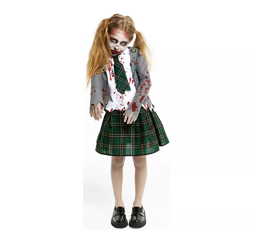Translation missing: fr.Disfraz de Colegiala Zombie gris con chaqueta para niña y adolescente