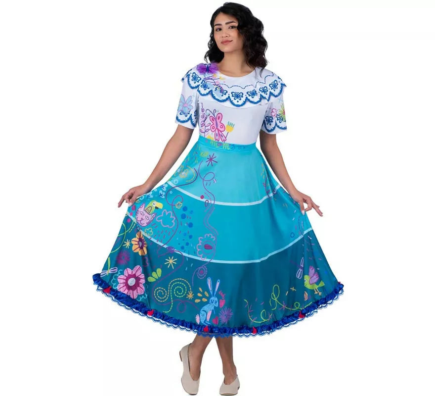 Translation missing: fr.Disfraz de Colombiana azul y blanco floral para mujer