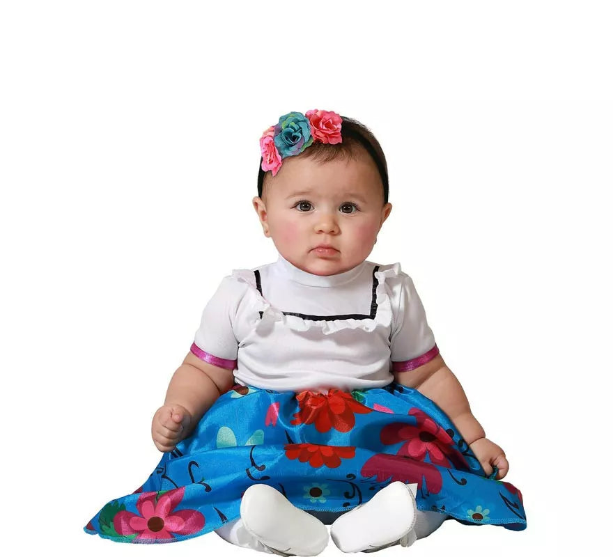 Translation missing: fr.Disfraz de Colombiana blanca y azul floral para bebé