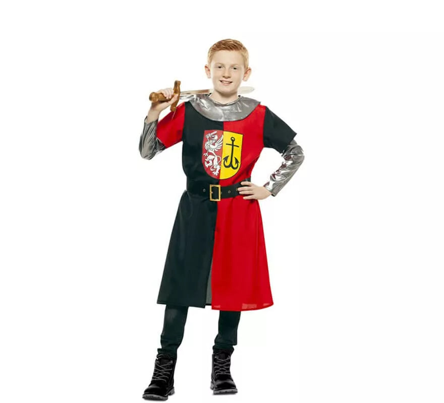 Translation missing: fr.Disfraz de Cruzado Medieval Rojo y Negro para niño