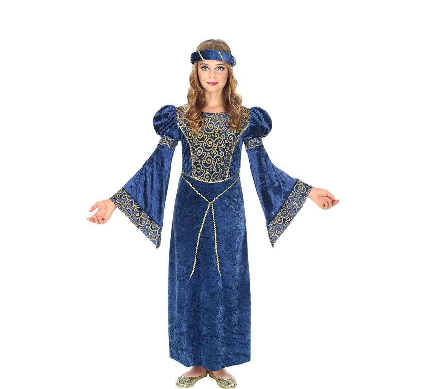 Translation missing: fr.Disfraz de Dama del Renacimiento azul y dorado para niña