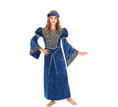 Costume de dame Renaissance bleu et or pour fille