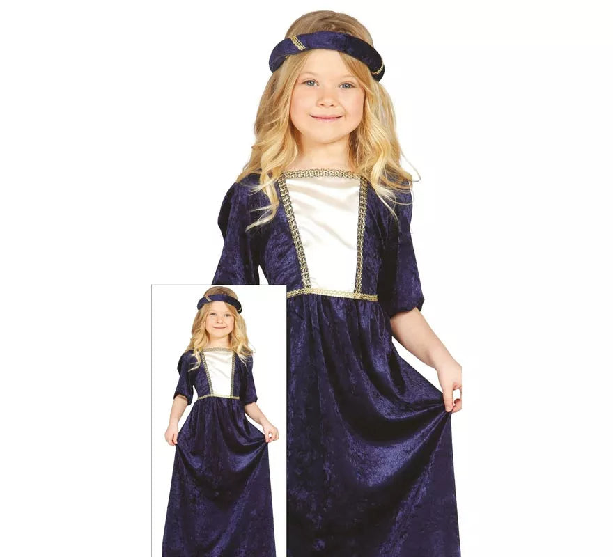 Disfraz de Dama Medieval azul para niña
