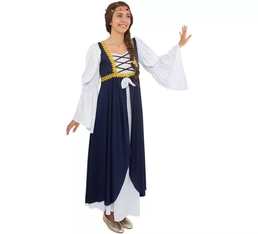 Translation missing: fr.Disfraz de Dama medieval azul y blanco para mujer
