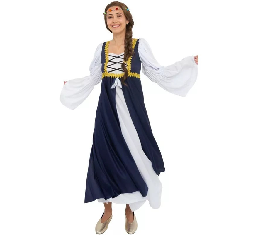 Translation missing: fr.Disfraz de Dama medieval azul y blanco para mujer