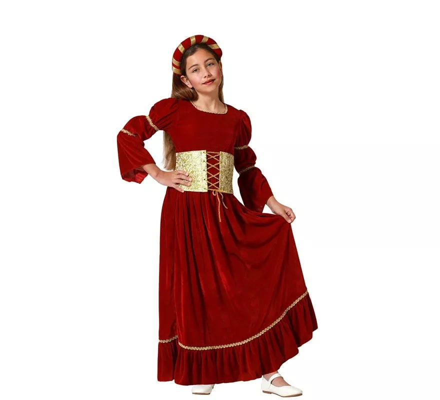 Translation missing: fr.Disfraz de Dama Medieval Renacentista rojo para niña